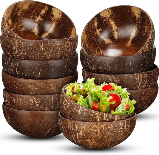 Coconut Bowls - Reusable Wooden Salad Bowls, Natural Coconut Shell Serving Utensils for Breakfast and Parties