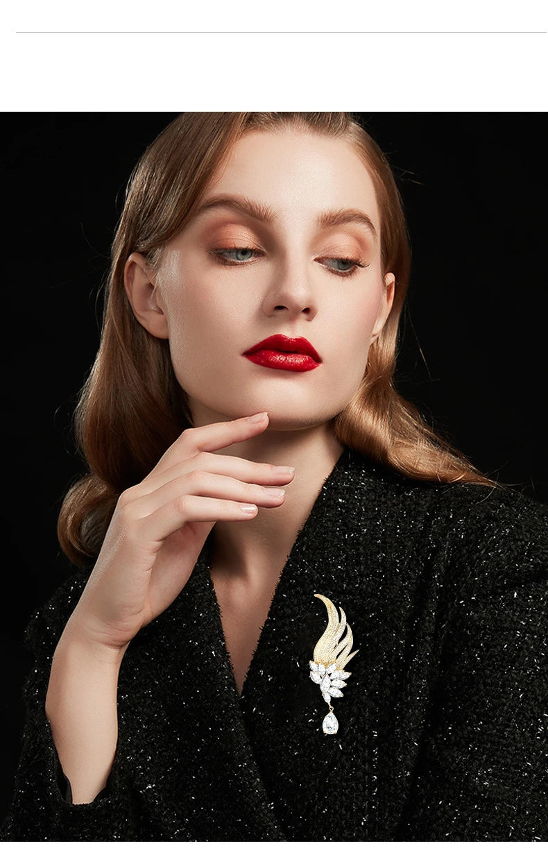 Exquisite Luxury Angel Feather Pendant Pin with Rhinestones and Crystal Brooch – Elegant Classic Jewelry for Women