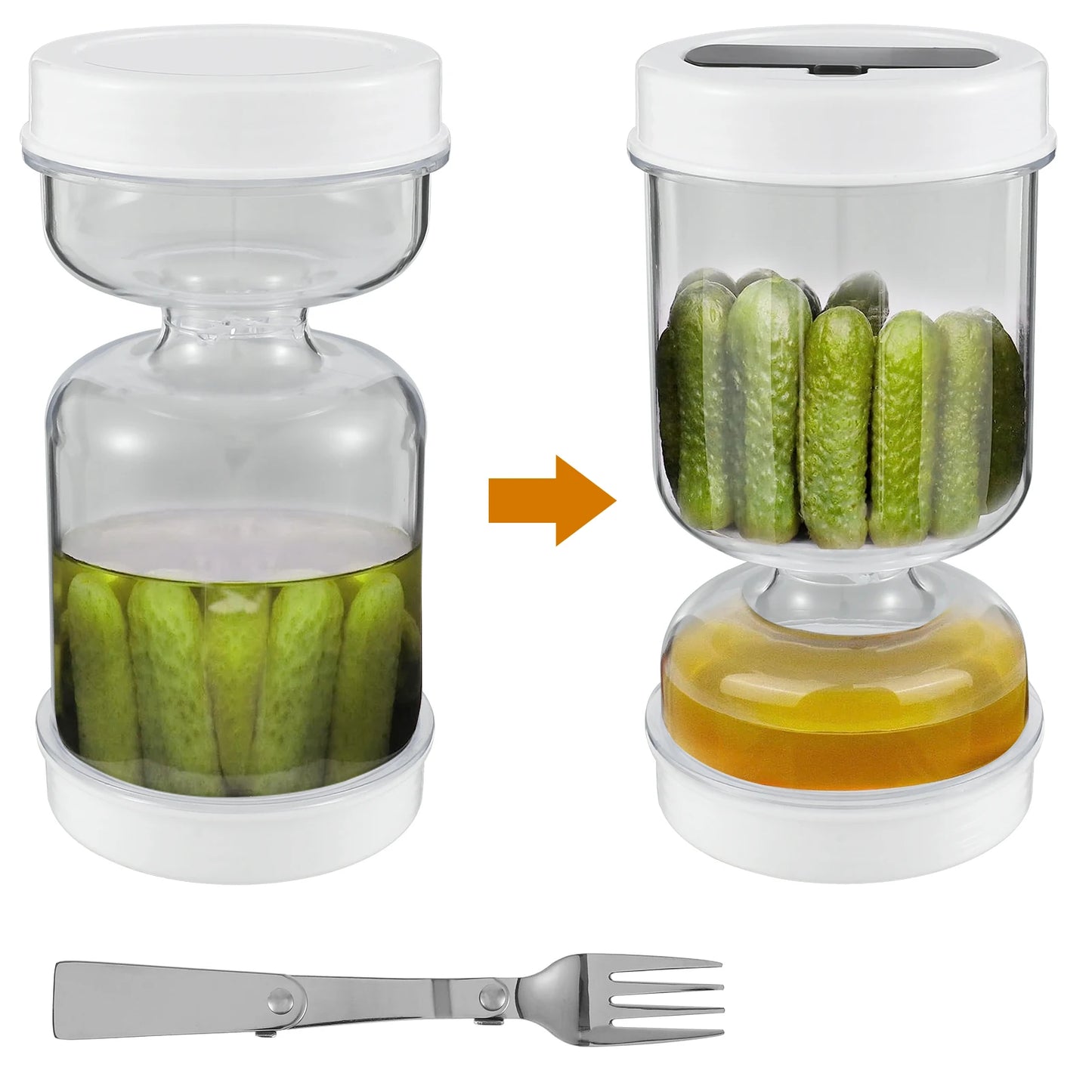 Pickles and Olives Separator Jar – Leakproof, Reusable Dry and Wet Dispenser for Food Storage, Hourglass Design, Ideal for Kitchen Use