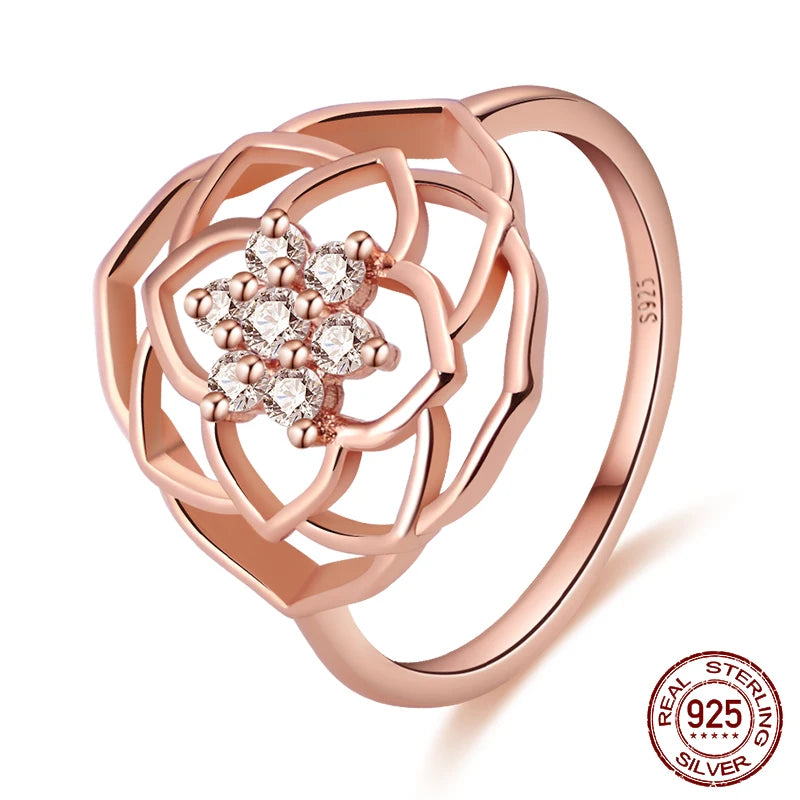 925 Sterling Silber Ring für Damen – Rosa Herz mit Krone, Stern, Mond und Schneeflocken Zirkonia Akzenten – Modischer Verlobungs- und Hochzeitsschmuck