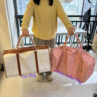 Personalized  Leather Garment Bag for Women - Large Foldable Duffle Suit Bag for Travel