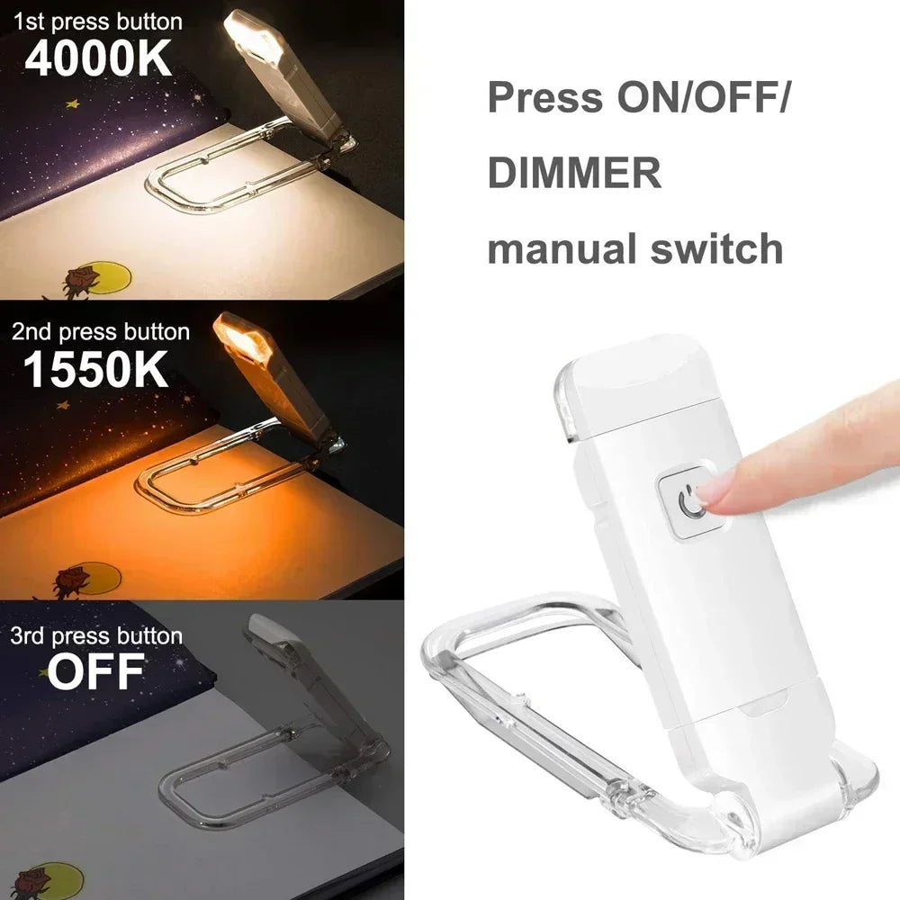 Rechargeable LED Book Light – Portable Clip-On Reading Lamp with Eye Protection, Bookmark Design, and Adjustable Brightness