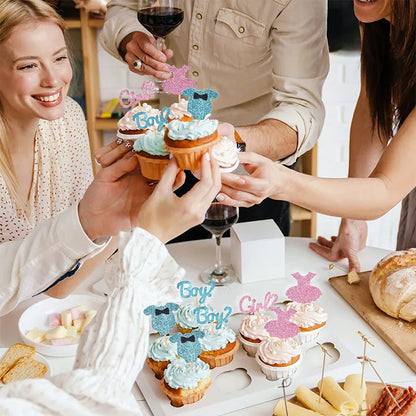 12-Piece Gender Reveal Cupcake Toppers - Pink & Blue Dessert Picks for Baby Shower Celebration