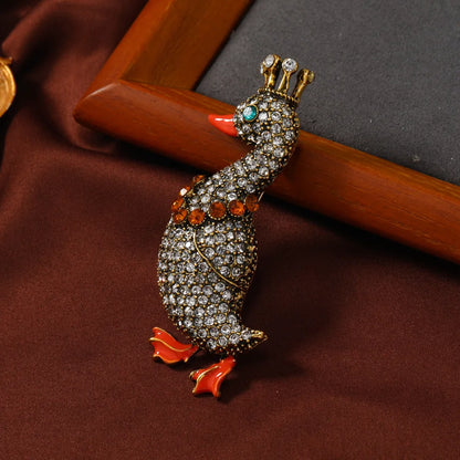 SHMIK Vintage Crystal Duck Brooch – Elegant Palace-Style Pin for Men and Women, Classic Animal Design Gift