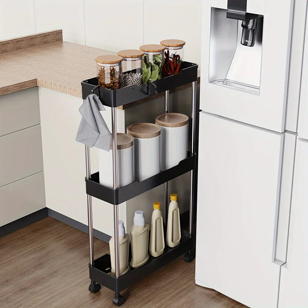 Bathroom Storage Rack with Wheels - 3/4 Layer Rolling Utility Cart, Multi-Purpose Organizer