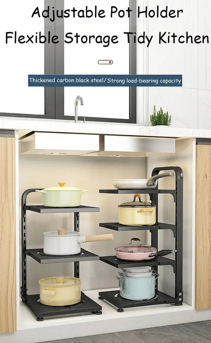 Adjustable Stainless Steel Pot Rack – Rustproof Layered Organizer for Kitchen Pans, Snap-On Design for Under Cabinet Storage