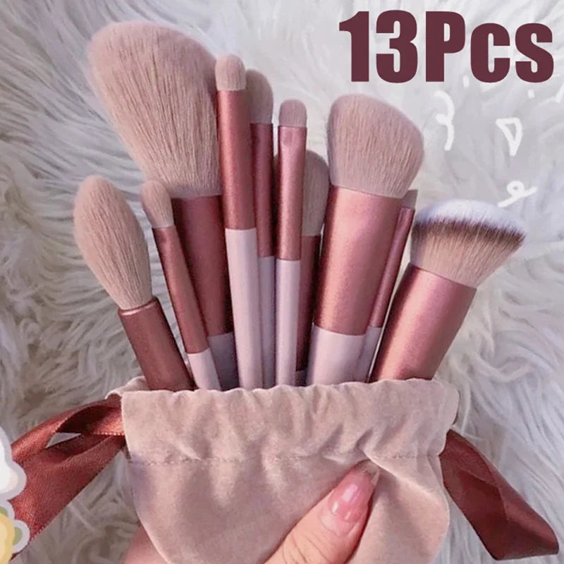 13-Piece Soft Fiber Makeup Brush Set for Beginners – Includes Eye Shadow, Powder, and Concealer Brushes