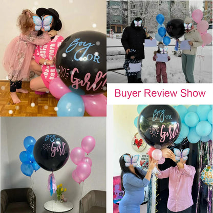 Giant Black Latex Gender Reveal Balloon with Confetti – Perfect for Baby Shower or Birthday Celebration