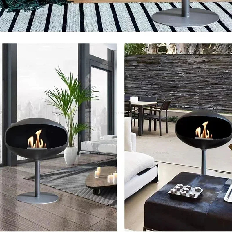 Nordic Elegance Wrought Iron Floor-Standing Fireplace: Modern Living Room Art and Heating Solution