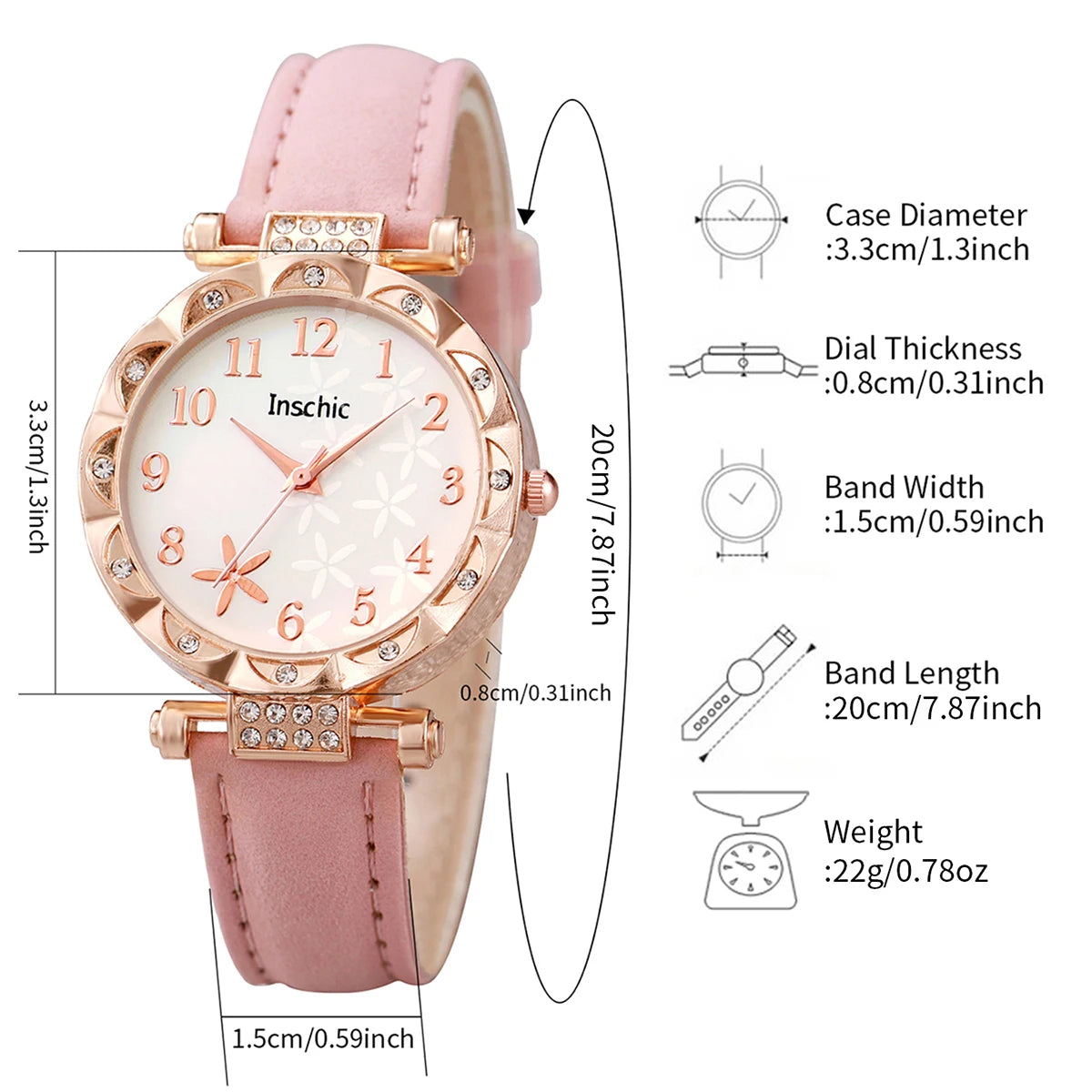 5PCS Floral Fashion Women's Quartz Watch & Beaded Bracelet Set - Leather Band