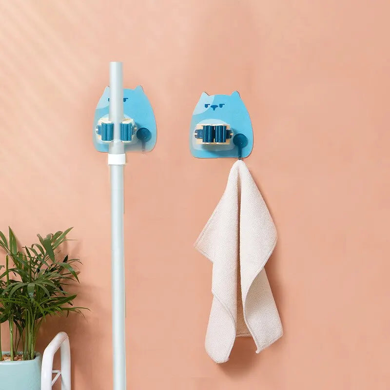 Cartoon No Punch Mop Clip Home Plastic Wall Mount Cute Cartoon Strong Seamless Mop Chuck