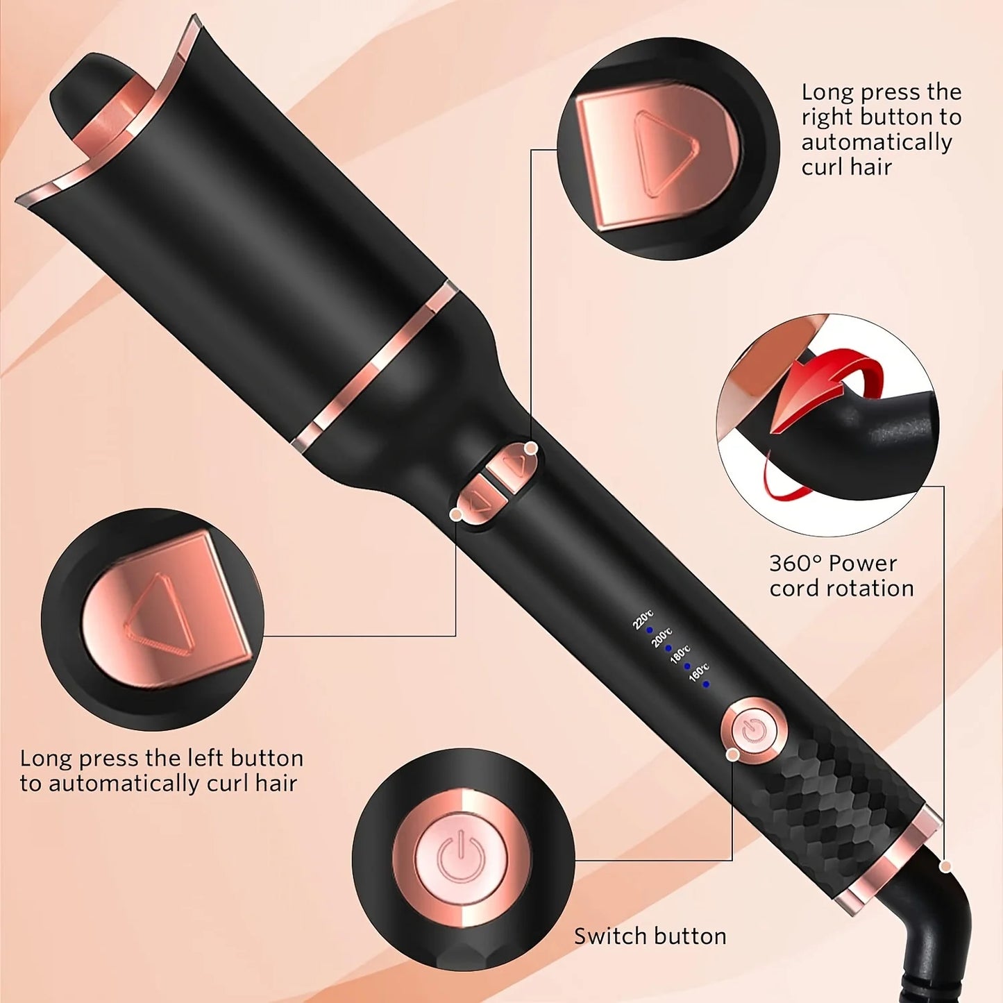 Automatisch rotierender Keramik-Lockenstab – Air Spin Wand Styler für mühelose Locken