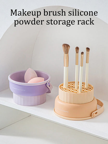 Silicone Brush Cleaner and Drying Set: Includes Makeup Brush Cleaning Bowl, Beauty Egg, Powder Puff Storage, and Drying Shelf