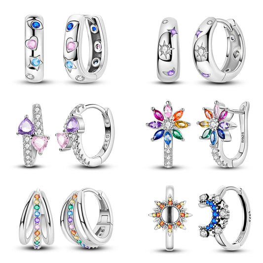 Sterling Silver 925 Hope Rainbow Flower Earrings – Colorful Zircon Star and Koi Design – Fashion Jewelry for Women