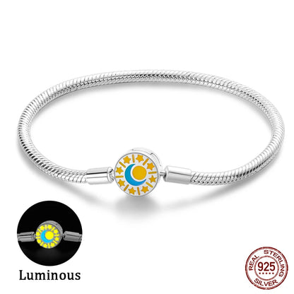 Sterling Silver 925 Bracelet with Star, Moon, Sun, and Four-Leaf Clover – Adjustable 17-20 cm