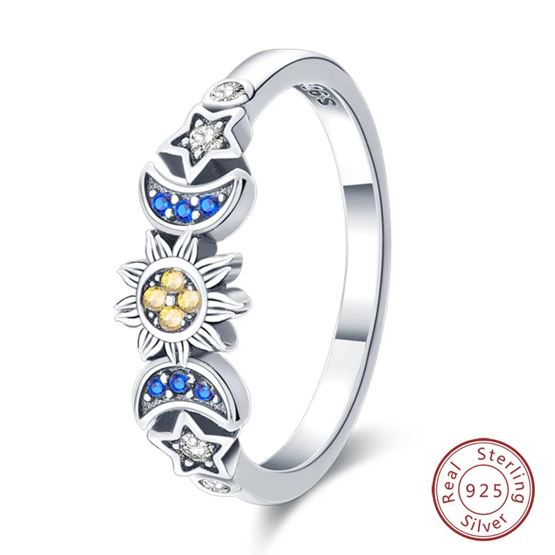 925 Sterling Silber Ring für Damen – Rosa Herz mit Krone, Stern, Mond und Schneeflocken Zirkonia Akzenten – Modischer Verlobungs- und Hochzeitsschmuck