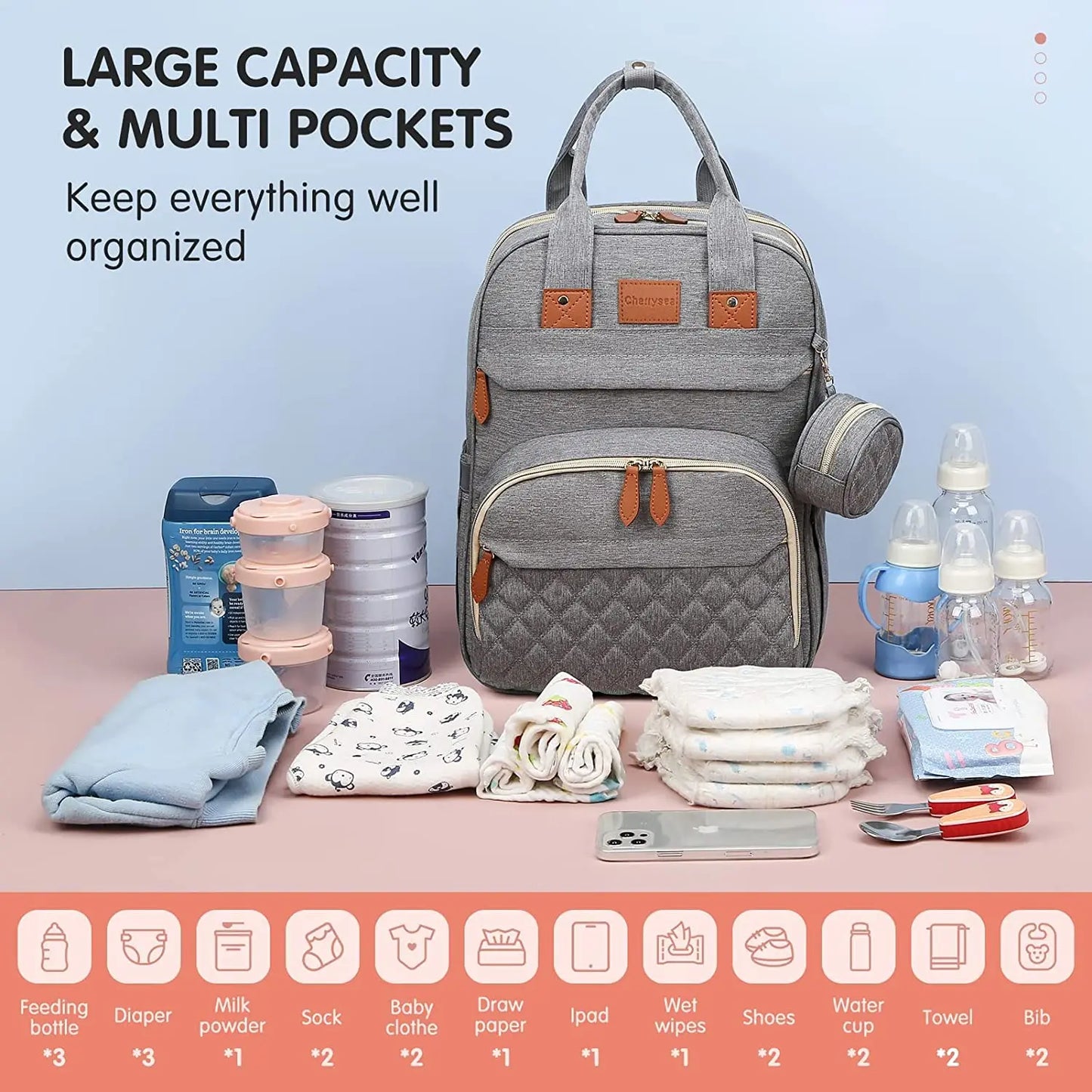 3-in-1 Diaper Bag Backpack with Foldable Baby Bed & USB Charging - Waterproof Travel Bag with Changing Pad