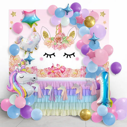 61-Piece Rainbow Unicorn Balloon Set with 32-Inch Number Foil Balloons – Perfect for 1st Birthday Parties and Baby Showers