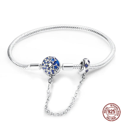 Sterling Silver 925 Bracelet with Star, Moon, Sun, and Four-Leaf Clover – Adjustable 17-20 cm