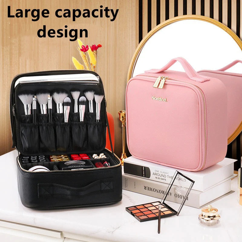 LED Lighted Makeup Case with Mirror - Large-Capacity Portable Cosmetic Storage Box