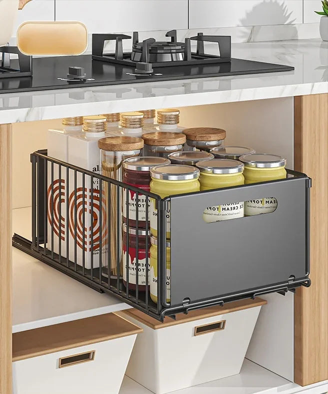 Versatile Pull-Out Cabinet Basket: Multi-Functional Snack Storage Rack for Kitchen Sink and Household Use