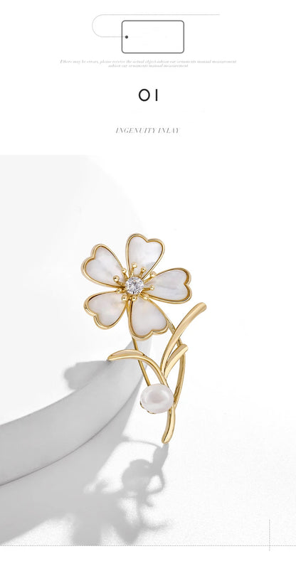 Elegant Shell Flower Pearl Brooch Pin for Women – High-Quality, Exquisite Jewelry for Suits, Casual Wear, and Special Occasions