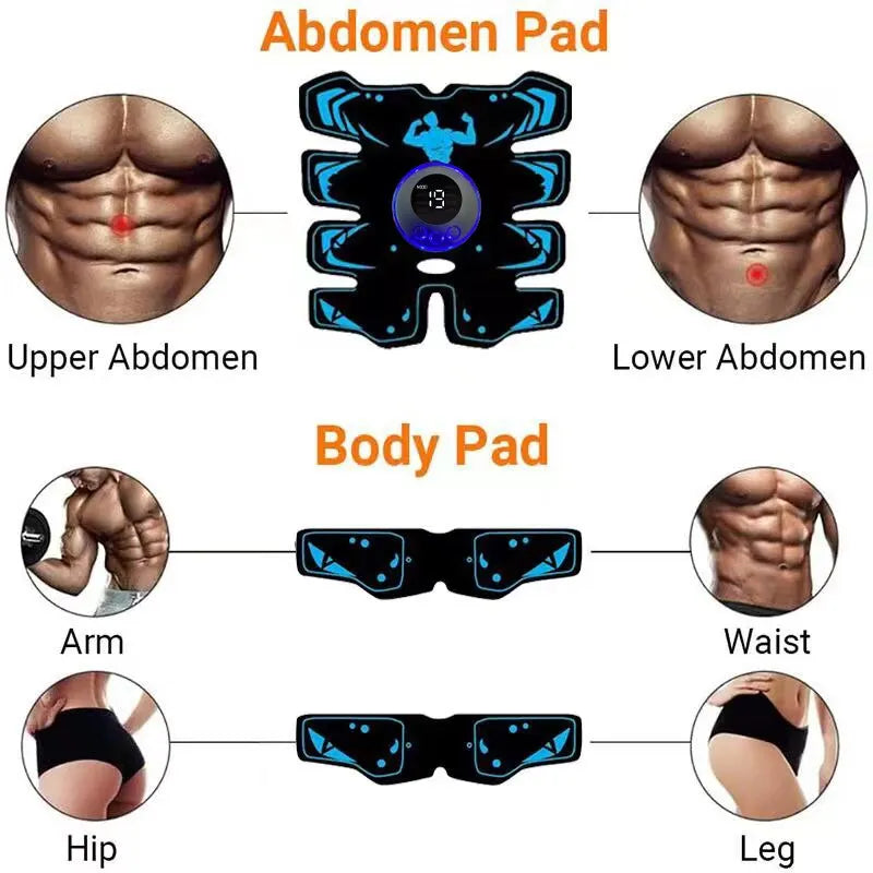 3-in-1 USB Rechargeable EMS Muscle Stimulator: Wireless Smart Abs & Arm Trainer for Effective Fitness and Body Slimming