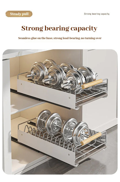 Multi-Layer Pull-Out Cabinet Rack for Bowls and Dishes - Versatile Kitchen Storage Organizer