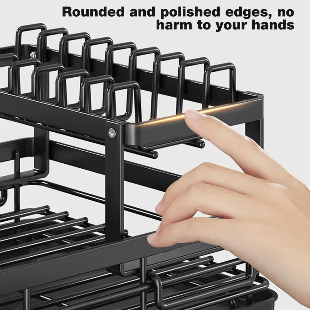 Adjustable Stainless Steel Dish Drying Rack with Drainboard – Over Sink Countertop Plate and Cutlery Organizer