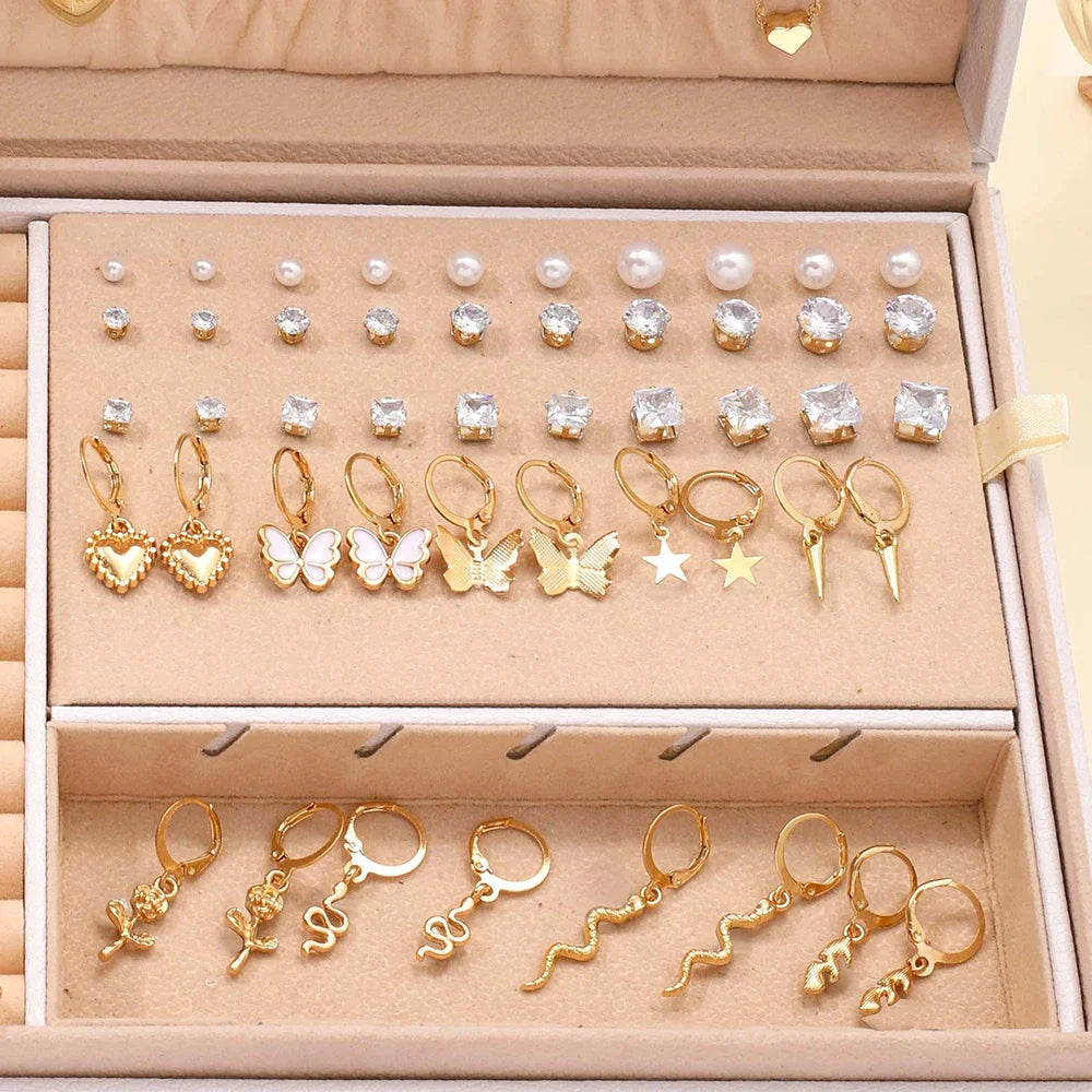 84-Piece  Set: Imitation Pearl and Zircon Butterfly Jewelry Collection for Women