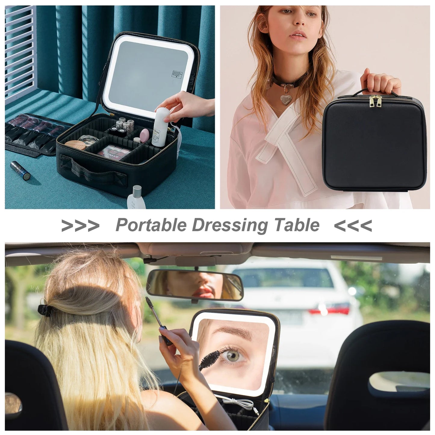 LED Lighted Makeup Case with Mirror - Large-Capacity Portable Cosmetic Storage Box