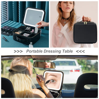 LED Lighted Makeup Case with Mirror - Large-Capacity Portable Cosmetic Storage Box