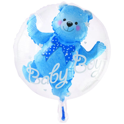 4D Transparent Baby Shower Balloon - Gender Reveal Bear Design for Boys and Girls, 1st Birthday Party Decoration, Blue and Pink Helium Balloon