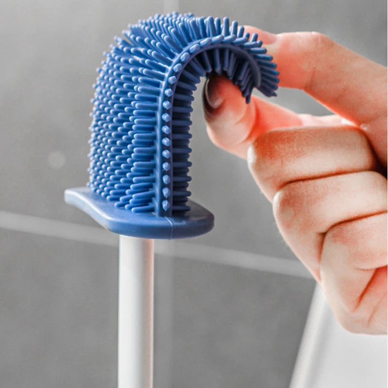 Wall Hanging Toilet Brush with Holder - Long-Handled Silicone Toilet Brush with Soft Bristles for Easy WC Cleaning