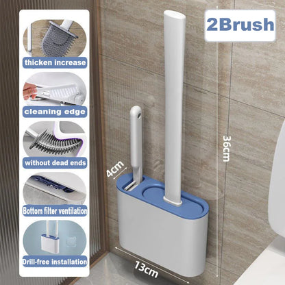 Wall Hanging Toilet Brush with Holder - Long-Handled Silicone Toilet Brush with Soft Bristles for Easy WC Cleaning