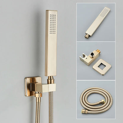 Brushed Golden Thermostatic Shower Faucet Set - Concealed Rainfall & Waterfall Shower System with Triple Handle Control