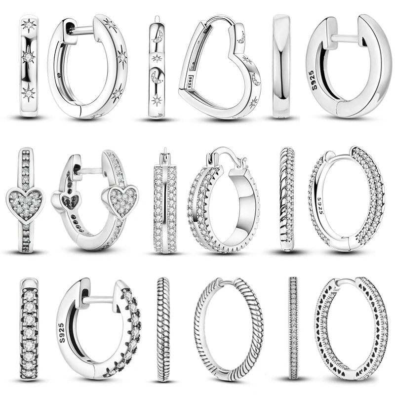 925 Sterling Silver Double Hoop Earrings – Cubic Zirconia Heart, Star, and Moon Charms – Elegant Jewelry for Women – Perfect Birthday Gift