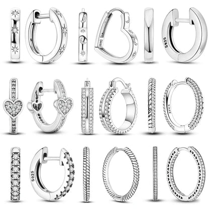 925 Sterling Silver Double Hoop Earrings – Cubic Zirconia Heart, Star, and Moon Charms – Elegant Jewelry for Women – Perfect Birthday Gift