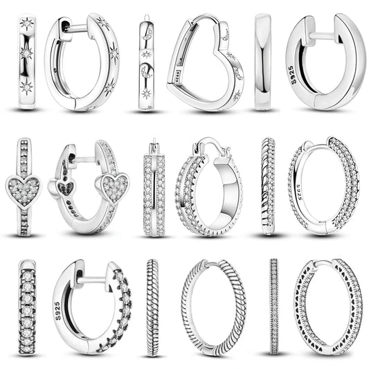 925 Sterling Silver Double Hoop Earrings – Cubic Zirconia Heart, Star, and Moon Charms – Elegant Jewelry for Women – Perfect Birthday Gift