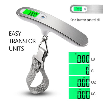 Tragbare digitale Gepäckwaage mit Gurt, 50 kg/110 lb, LCD-Display – Reisegewichtsmesswerkzeug