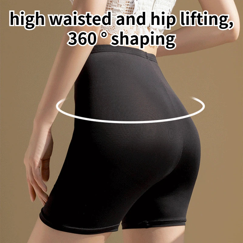 Double Layer High Waist Safety Panties for Women - Thin Boxer with Ice Silk Protective Shorts