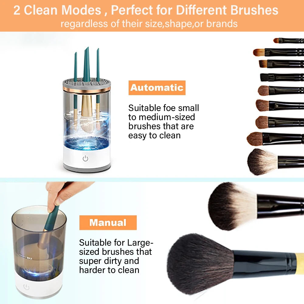 Automatic Electric Makeup Brush Cleaner - Fast Cosmetic Brush Washer with Dryer Holder Stand