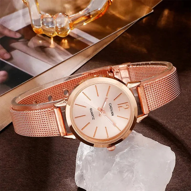 Elegant Rose Gold Quartz Watch & Dainty Bracelet Set for Women - Casual Fashion Montre Femme