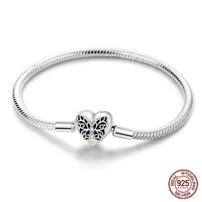 Sterling Silver 925 Bracelet with Star, Moon, Sun, and Four-Leaf Clover – Adjustable 17-20 cm