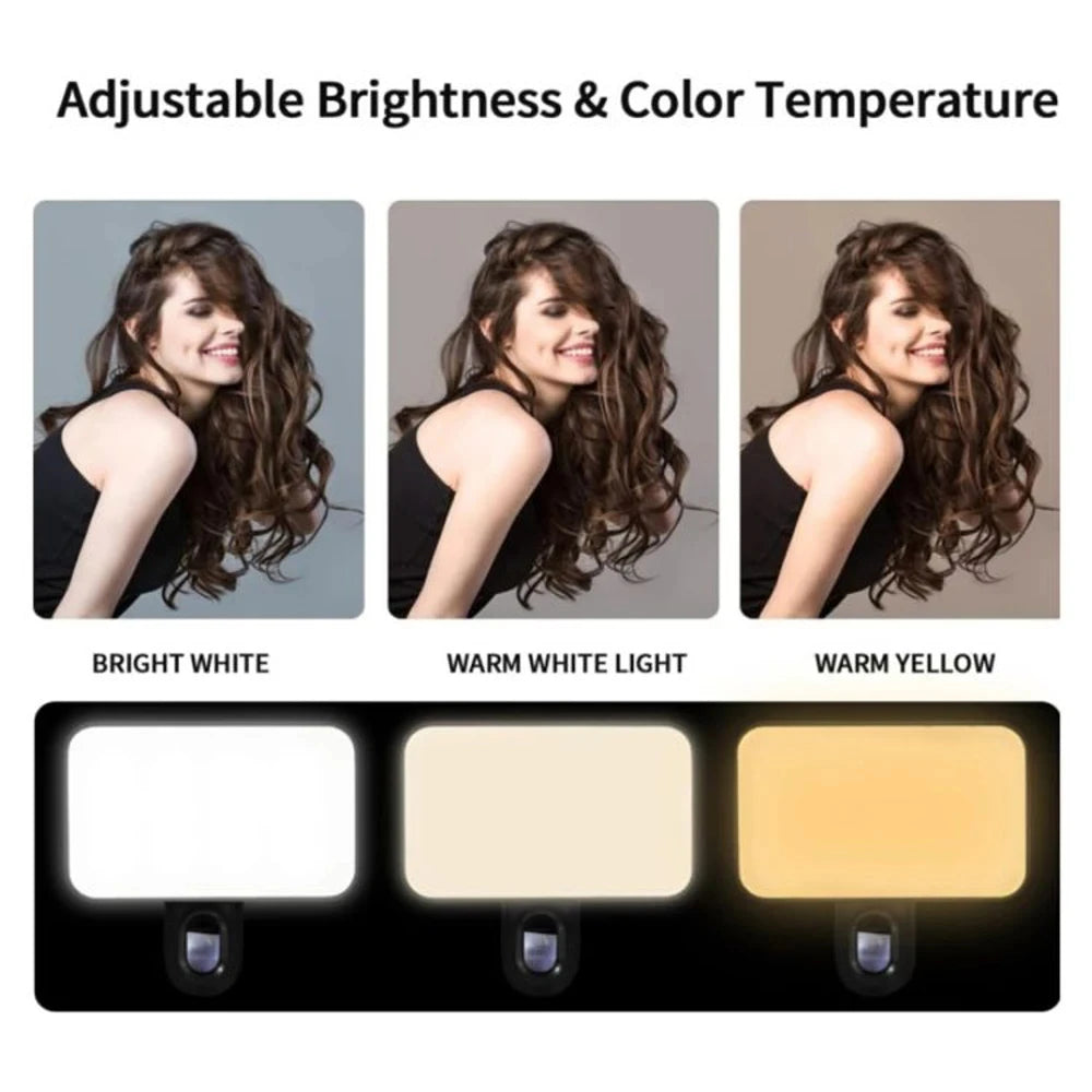 3 Modes Adjustable Brightness Mini Rechargeable Clip-On Selfie Light for Phones and Computers