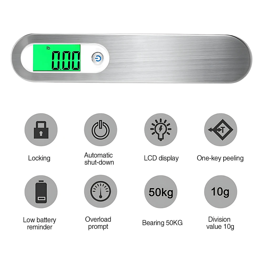 50kg/110lb Digital LCD Portable Luggage Scale with Strap - Travel Weight Measurement Tool