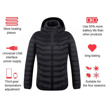 Beheizte Jacke mit 21 Zonen – warme Weste für Herren mit USB-Heizung, ideal zum Jagen, Wandern und Camping (Herbst/Winter)