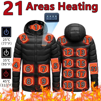 Beheizte Jacke mit 21 Zonen – warme Weste für Herren mit USB-Heizung, ideal zum Jagen, Wandern und Camping (Herbst/Winter)