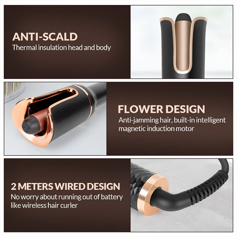 Automatic Hair Curler and Crimper: Electric Wave and Curl Tool with Integrated Ferro Ringlet Loop Technology for Effortless Wavy and Crimped Hairstyles