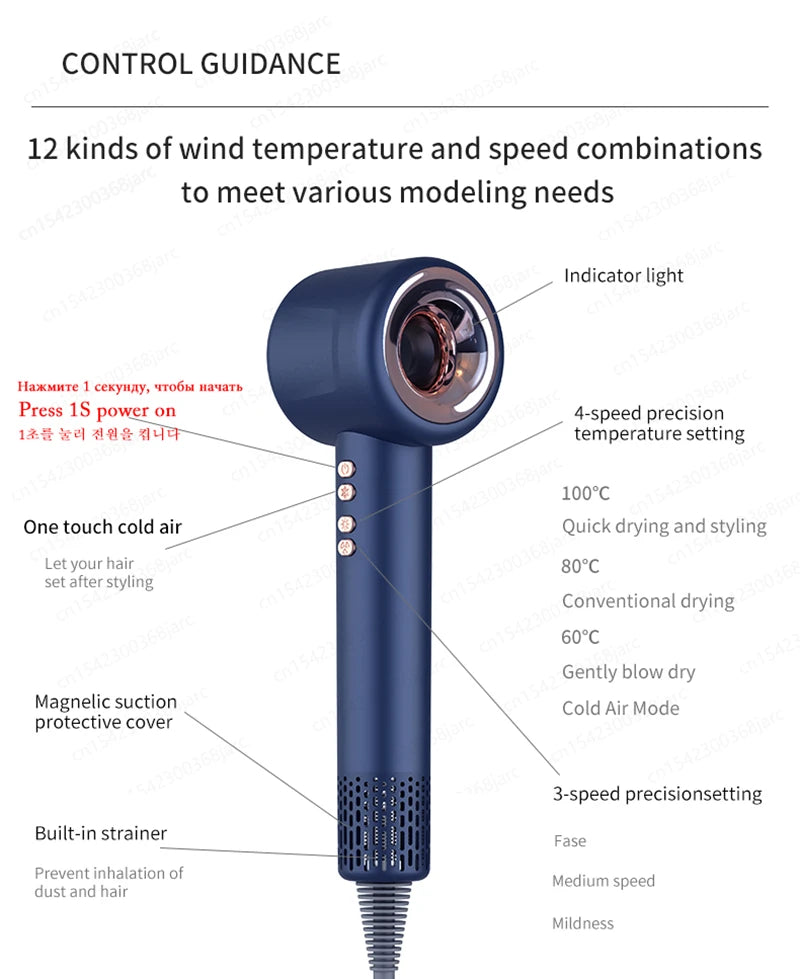 Super Hair Dryer 220V with Leafless Design and Negative Ion Technology for Enhanced Personal Hair Care and Styling